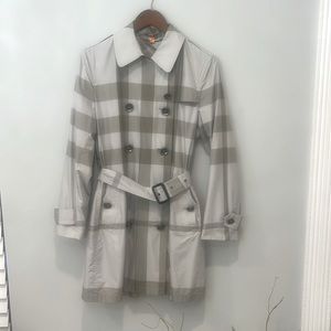 Burberry Brit Double Breasted Short Trench Coat Womens Size 10 Gray Crombridge N
